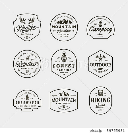set of vintage wilderness logos. hand drawn retro 39765981
