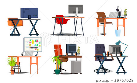 Office Workplace Set Vector Interior Of Theのイラスト素材