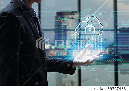 Businessman hand holding network 39767428