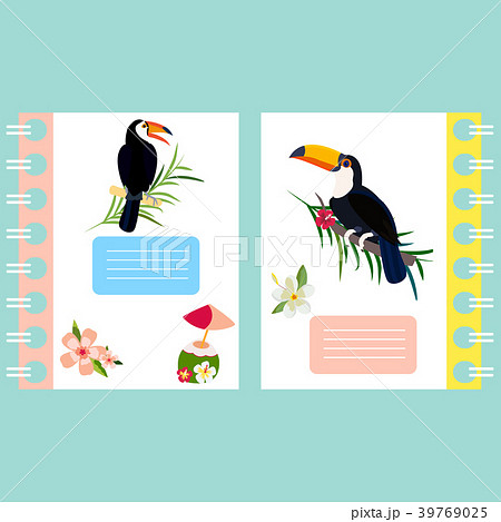 Cover design with toucan and hawaiian elements 39769025