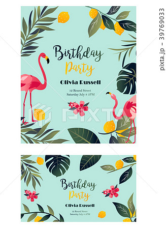 Tropical Hawaiian Poster with flamingo. 39769033