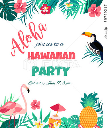 Tropical Floral Poster with flamingo and toucan 39769217