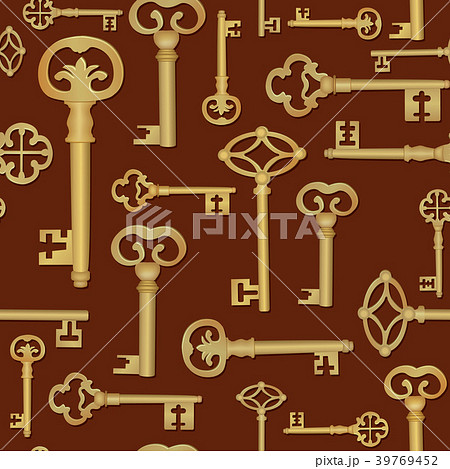 Vintage Key Background Close The Door Tile Patternのイラスト素材
