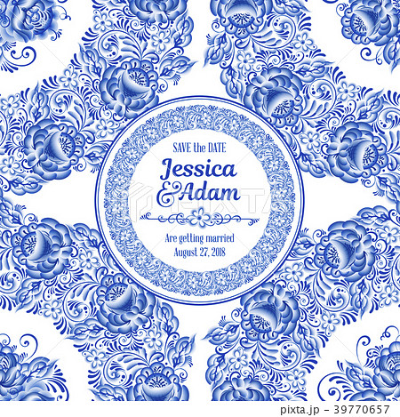 Wedding invitation card art style gzhel. Wedding invitation card art style gzhel. 39770657