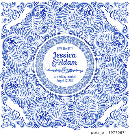Wedding invitation card art style gzhel. 39770674