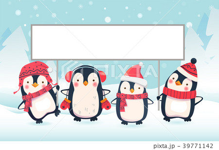 two penguins holding banner two penguins holding banner 39771142