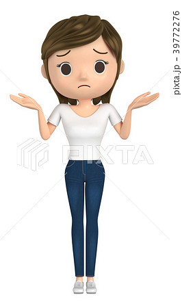 Ｔシャツを着た女性が、困っている 39772276