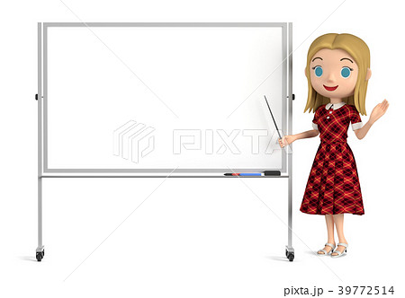 赤いワンピースを着た女性が ホワイトボードで説明しているのイラスト素材