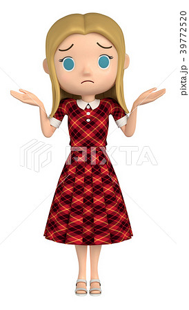 赤いワンピースを着た女性が、困っている 39772520