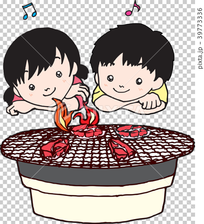 子供二人焼肉のイラスト素材