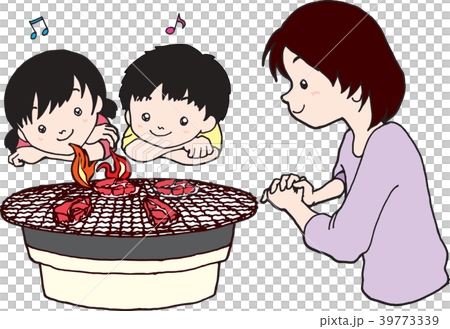 母子供二人焼肉のイラスト素材 母子供二人焼肉のイラスト素材