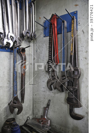 Closeup still life of tools used in a sheet metal factory. 39776421
