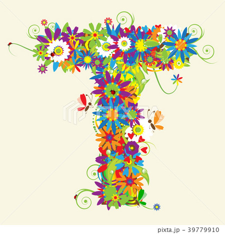 Letter T, floral design.  39779910