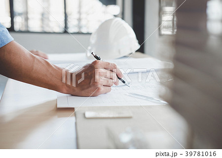 Construction concept, Hands of architect or engineer working for Construction concept, Hands of architect or engineer working for 39781016