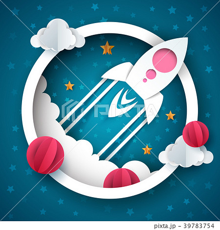 Rocket illustration. Cartoon sky landscape. Rocket illustration. Cartoon sky landscape. 39783754