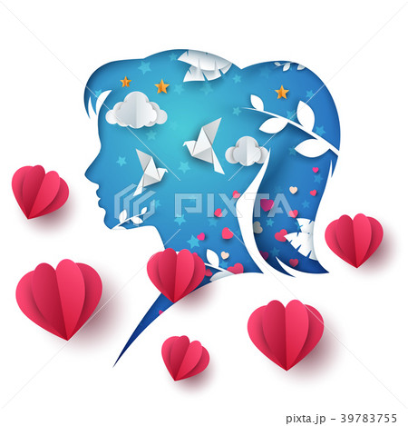 Cartoon origami landscape. Paper girl illustration 39783755