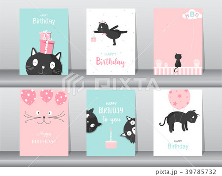 Set of cute cat on birthday backgrounds. Set of cute cat on birthday backgrounds. 39785732
