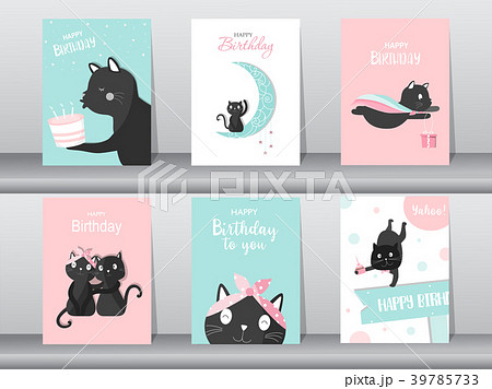 Set of cute cat on birthday backgrounds. 39785733