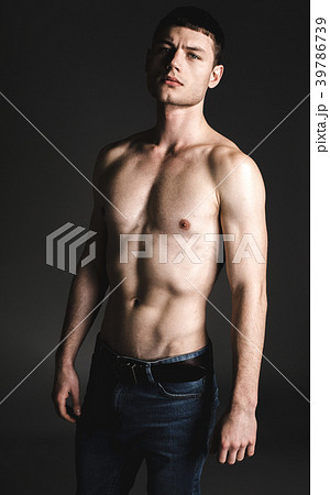 Young bare-chested male expressing composure 39786739