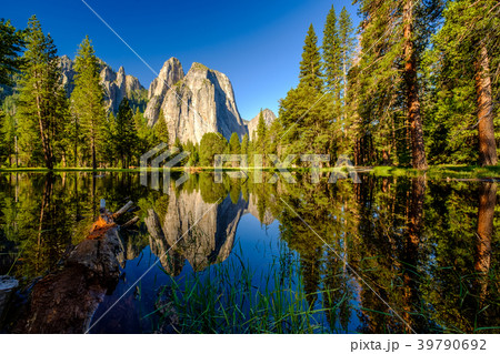 Middle Cathedral Rock reflecting in Merced River Middle Cathedral Rock reflecting in Merced River 39790692