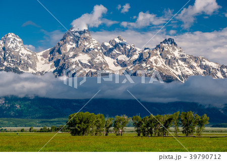 Grand Teton Mountains with low clouds 39790712