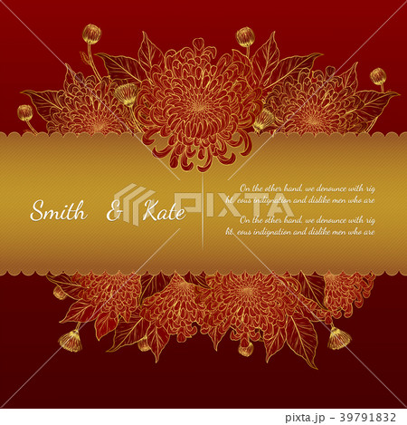 Chrysanthemum vintage card on red background. Chrysanthemum vintage card on red background. 39791832