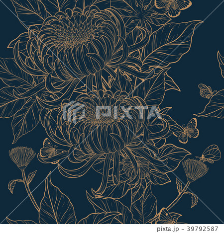 Chrysanthemum pattern onvintage  background. 39792587