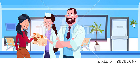Vet Doctors Giving Healthy Dog To Happy Owner In Vet Doctors Giving Healthy Dog To Happy Owner In 39792667