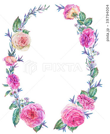 Nature watercolor wreath with roses Nature watercolor wreath with roses 39794004