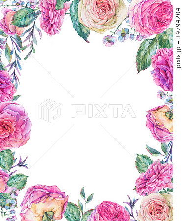 Watercolor vertical frame with english roses 39794204