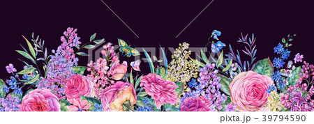 Horizontal watercolor roses greeting card Horizontal watercolor roses greeting card 39794590