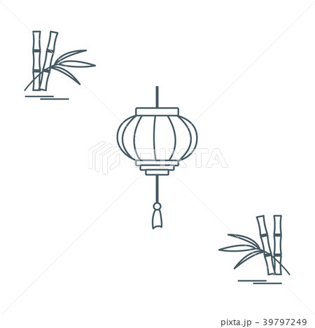 Stylized icon of the chinese lantern and bamboo Stylized icon of the chinese lantern and bamboo 39797249