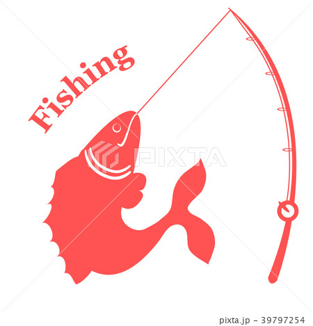 Stylized icon with big fish caught the rod and an 39797254