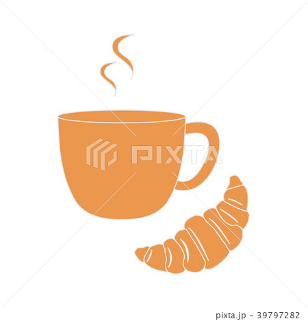 Stylized icon of a colored cup and croissant 39797282