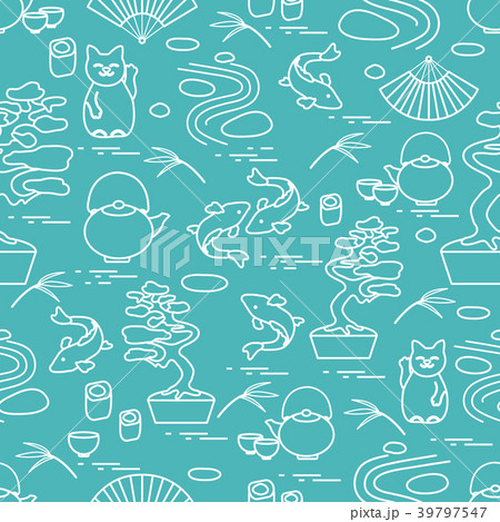 Cute vector pattern with bonsai tree, minimal rock Cute vector pattern with bonsai tree, minimal rock 39797547