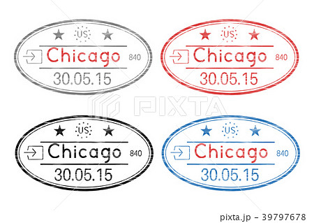 Passport oval stamps with date. Chicago, USA 39797678