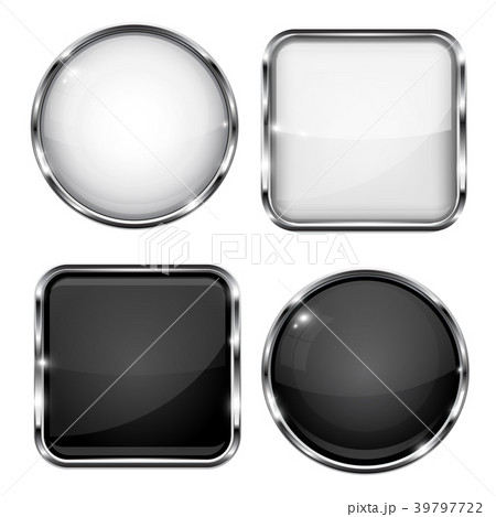 Glass buttons with chrome frame. Black and white Glass buttons with chrome frame. Black and white 39797722