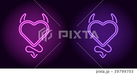 Neon devil heart in purple and violet color Neon devil heart in purple and violet color 39799703