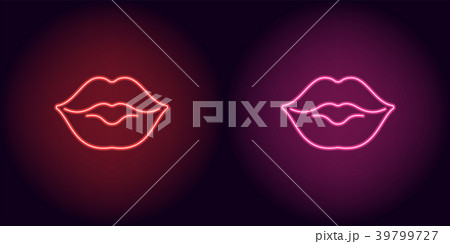 Neon lips in red and pink color 39799727