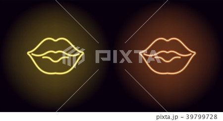 Neon lips in yellow and orange color 39799728