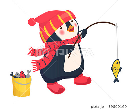 penguin fisherman caught fish 39800160