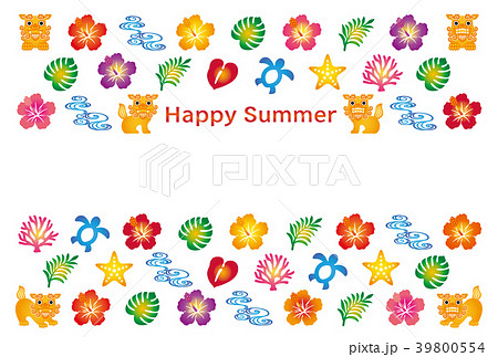 紅型　暑中見舞い　夏アイコン　はがきサイズ 39800554