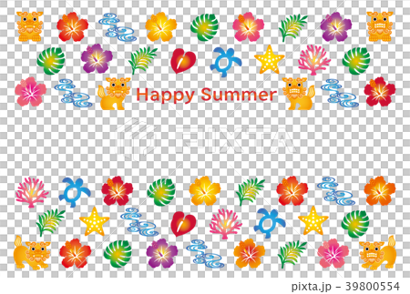 紅型　暑中見舞い　夏アイコン　はがきサイズ 39800554