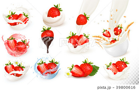 Set of ripe sweet strawberry with leaves  39800616
