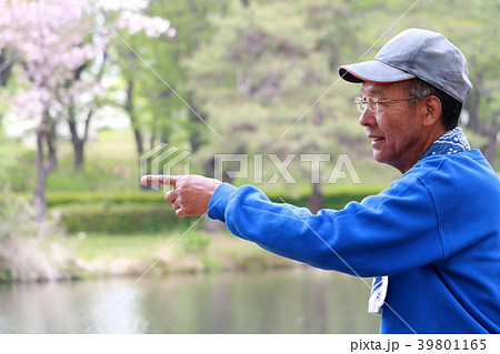 公園で指を指すシニア 39801165
