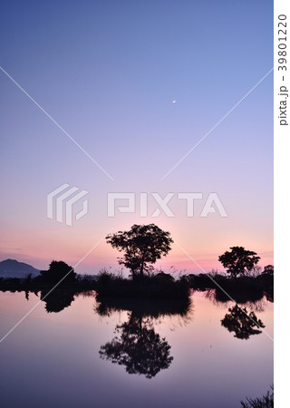 Beautiful sunset by the lake with reflection Beautiful sunset by the lake with reflection 39801220