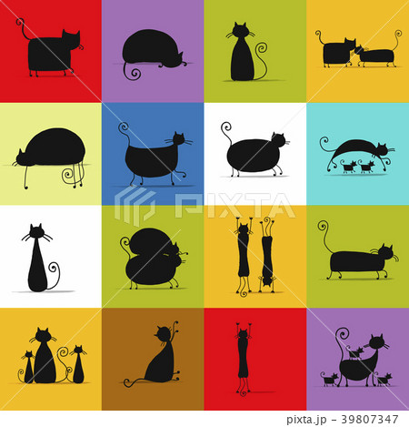 Cute black cats family, seamless pattern for your Cute black cats family, seamless pattern for your 39807347