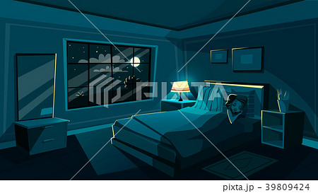 vector cute young woman sleeping bedroom at nightのイラスト素材