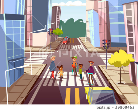 Vector cartoon people crossing road concept 39809463