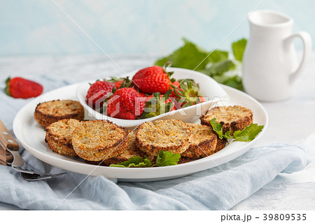 Vegan breakfast sweet tofu fritters (pancakes) 39809535